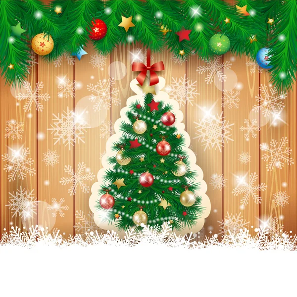 Kerstmis achtergrond met sparren en boom — Stockvector