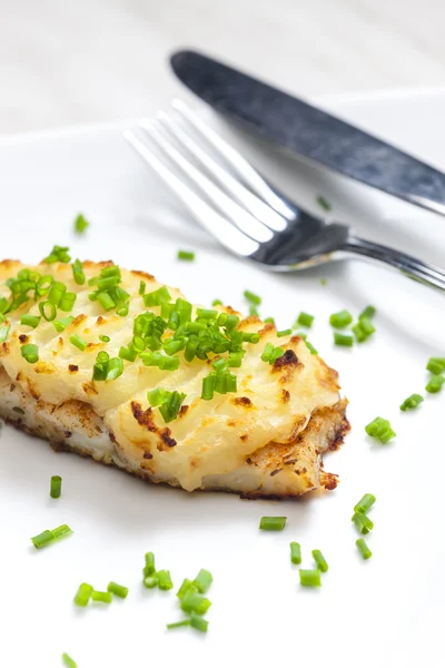 Cod baked with mashed potatoes — Stock Photo, Image
