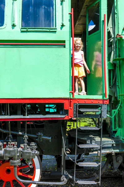 Little girl in railway museum, Koscierzyna — Stock Photo, Image