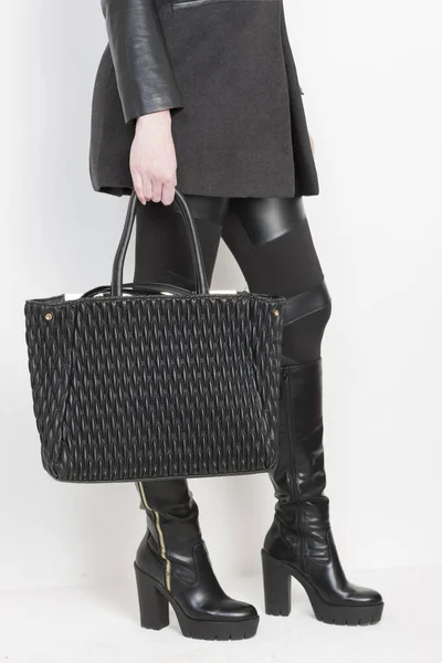 Fashionable Black Boots Handbag — Stock Photo, Image
