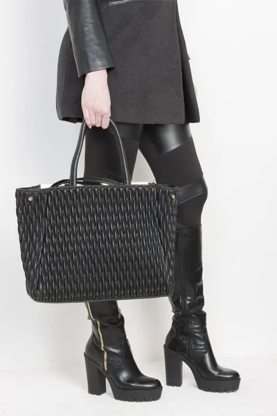 Bottes Noires Mode Avec Sac Main — Photo