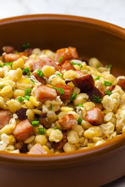 Salad Yellow Peas Bacon Parsley — Stock Photo, Image