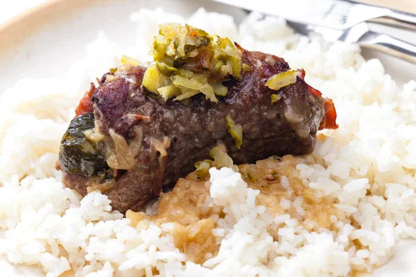 Filled Beef Roll Rice — Stock Photo, Image
