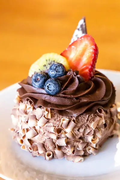 Postre Frutas Con Chocolate Negro — Foto de Stock