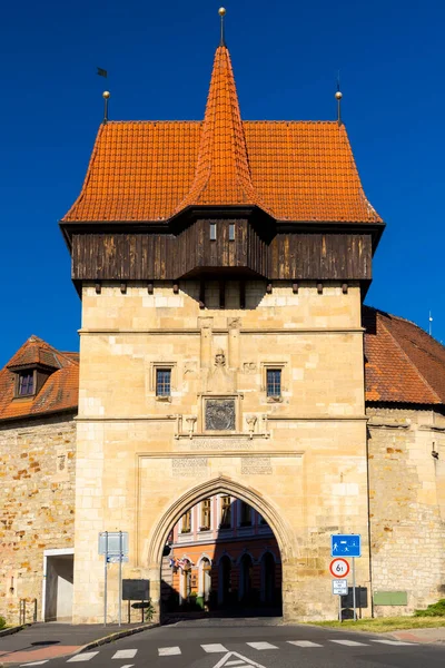 Gotisk Zatec Gate Middelalderlig Befæstning Louny Tjekkiet - Stock-foto