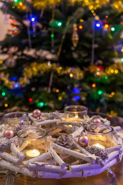 Couronne Avent Moderne Avec Arbre Noël — Photo