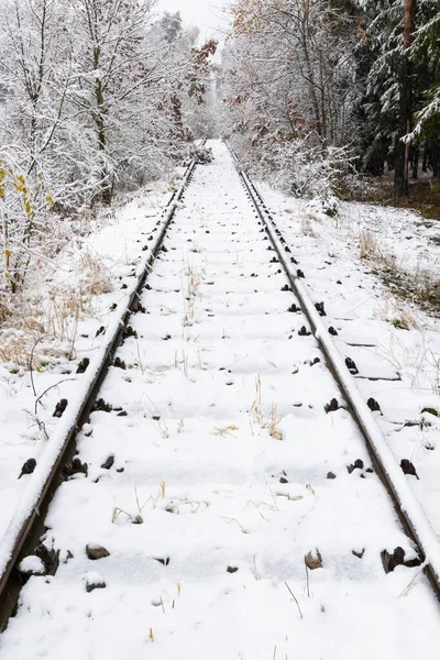 Schneeglätte Entgleiste Alte Bahnstrecke — Stockfoto