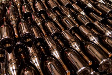 Kuzey Macaristan 'ın merkezindeki eski mahzende şarap şişeleri