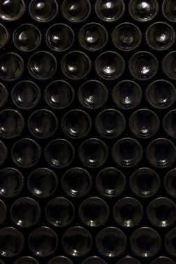 Güney Moravya Çek Cumhuriyeti şarap mahzeninde istiflenmiş şarap şişeleri alanı