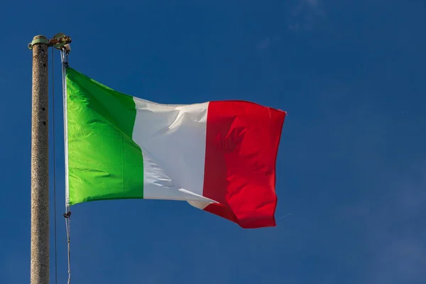 Italian Flag Blowing Wind Blue Sky — Stock Photo, Image