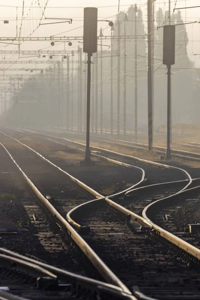 Medium Sized Railway Station Morning Fog Czech Republic — Stock Photo, Image