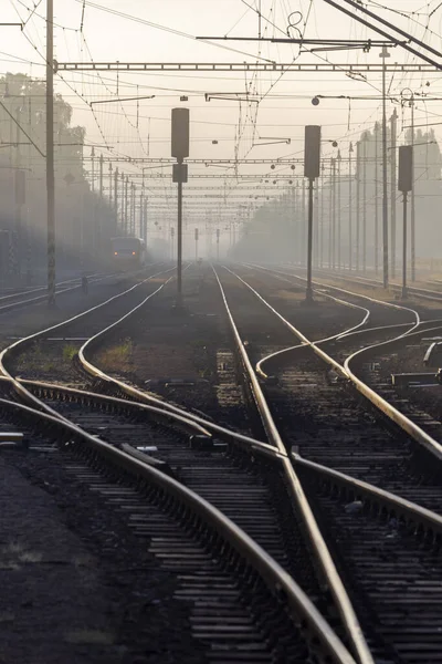 Estación Tren Tamaño Mediano Niebla Mañana República Checa — Foto de Stock