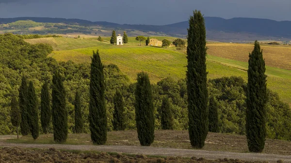 Kaplica Madonna Vitaleta San Quirico Orcia Toskania Włochy — Zdjęcie stockowe