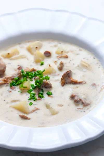 Sopa Papa Cremosa Con Champiñones — Foto de Stock