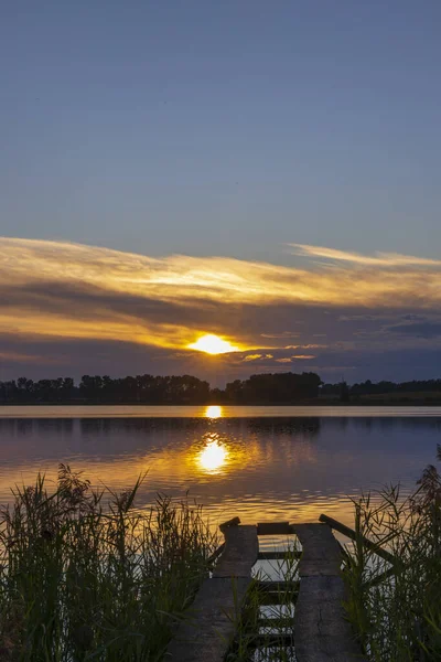 Solnedgång Naturreservatet Rezabinec Södra Böhmen Tjeckien — Stockfoto