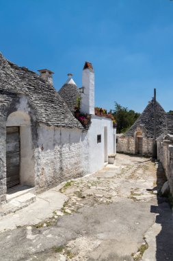 Trulli evleri Alberobello 'da, UNESCO sitesi, Apulia bölgesi, İtalya