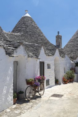 Trulli evleri Alberobello 'da, UNESCO sitesi, Apulia bölgesi, İtalya