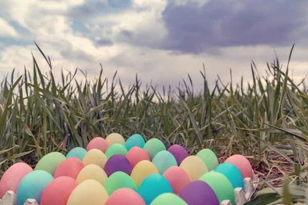 Пасхальный Натюрморт Цветными Яйцами — стоковое фото