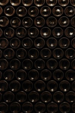 Güney Moravya Çek Cumhuriyeti şarap mahzeninde istiflenmiş şarap şişeleri alanı