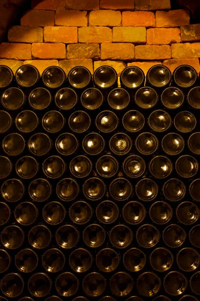 Superficie Des Bouteilles Vin Empilées Dans Cave Vin Moravie Sud — Photo