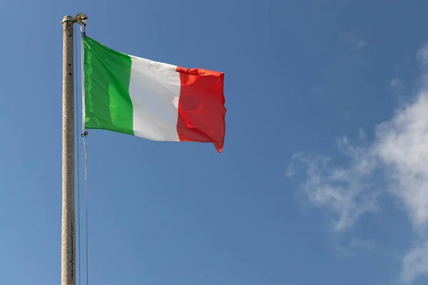 Italian Flag Blowing Wind Blue Sky — Stock Photo, Image