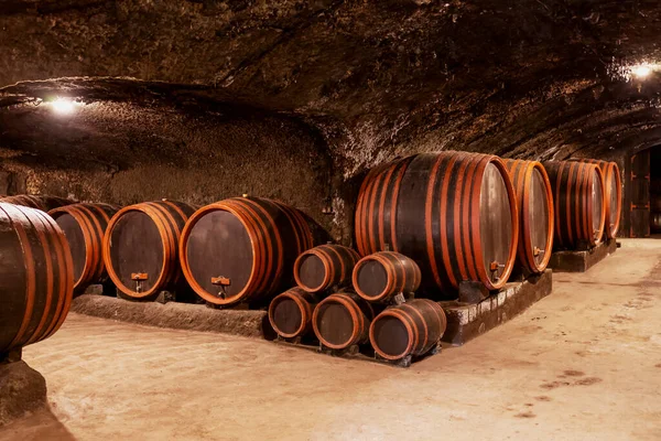 Wine Cellars Barrels Eger Hungary — Stock Photo, Image