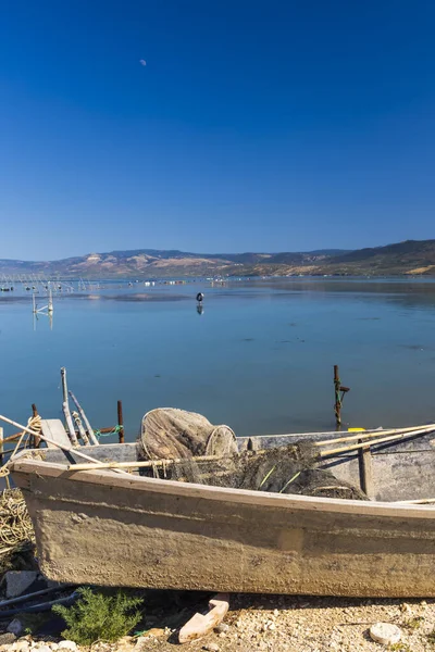 Lago Varano Gargano Apulia Talya Balık Ağları — Stok fotoğraf