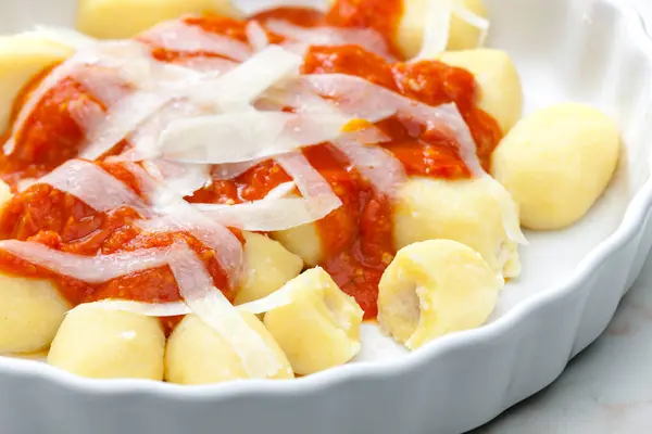 Gnocchi Tomato Sauce Parmesan Cheese — Stock Photo, Image