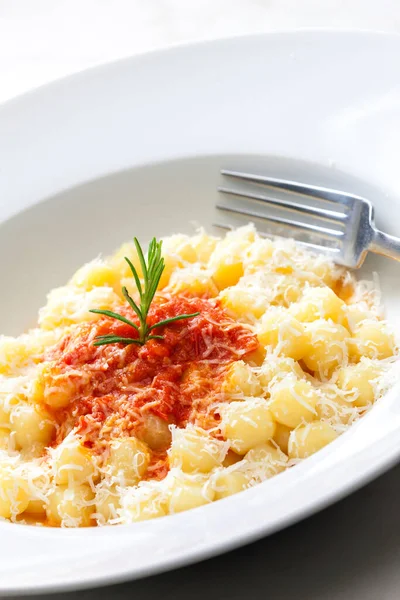 Gnocchi Tomato Sauce Parmesan Cheese — Stock Photo, Image