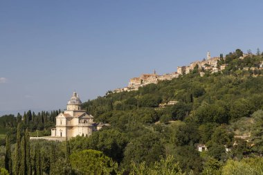 San Biagio Kilisesi ve eski şehir Montepulciano, Toskana, İtalya