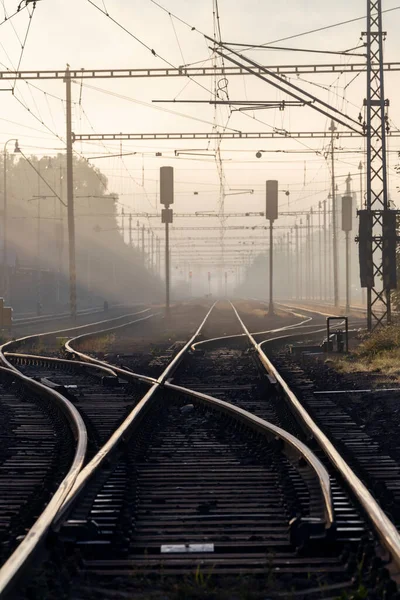 Medium Sized Railway Station Morning Fog Czech Republic — Stock Photo, Image