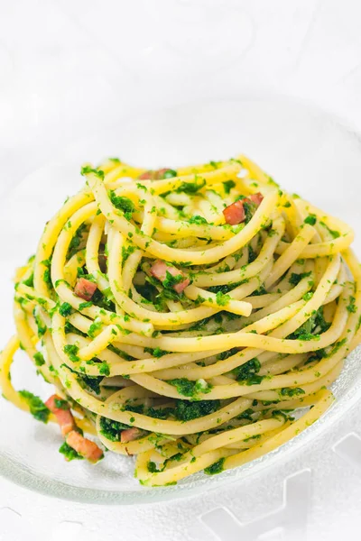 Spaghetti Met Spek Peterselie — Stockfoto