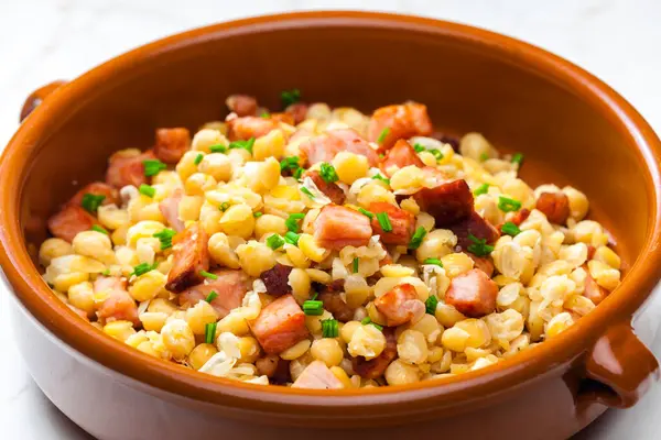 Salad Yellow Peas Bacon Parsley — Stock Photo, Image