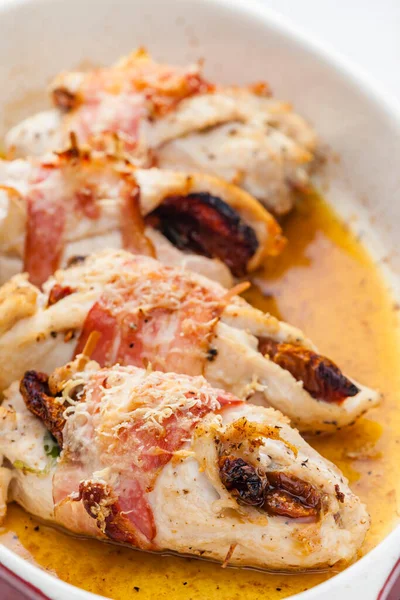 Chicken Rolls Stuffed Dry Tomatoes Bacon — Stock Photo, Image