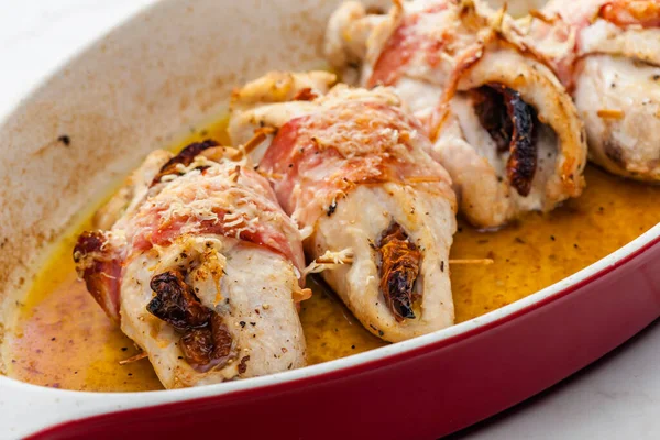 Chicken Rolls Stuffed Dry Tomatoes Bacon — Stock Photo, Image