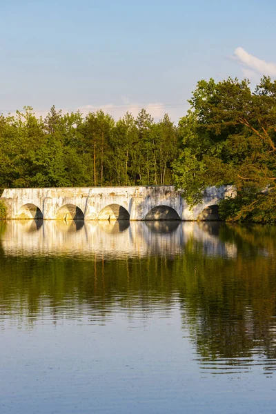 Vecchio Ponte Pietra Sul Lago Vitek Nova Hlina Vicino Trebon — Foto Stock