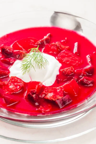 Sopa Beterraba Vermelha Com Creme Azedo — Fotografia de Stock