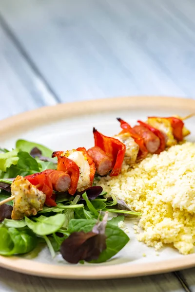 Chicken Skewer Red Pepper Sausage — Stock Photo, Image