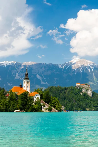 Lago Bled Con Montagne Slovenia — Foto Stock