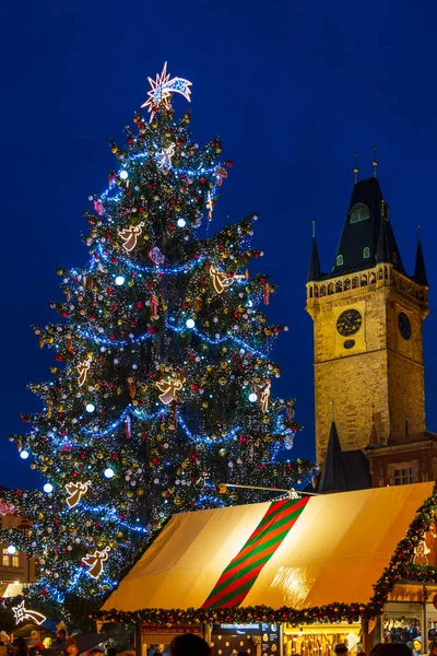 Árbol Navidad Plaza Ciudad Vieja Praga República Checa —  Fotos de Stock