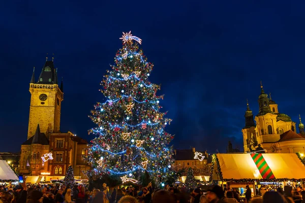 Árvore Natal Praça Cidade Velha Praga República Checa — Fotografia de Stock