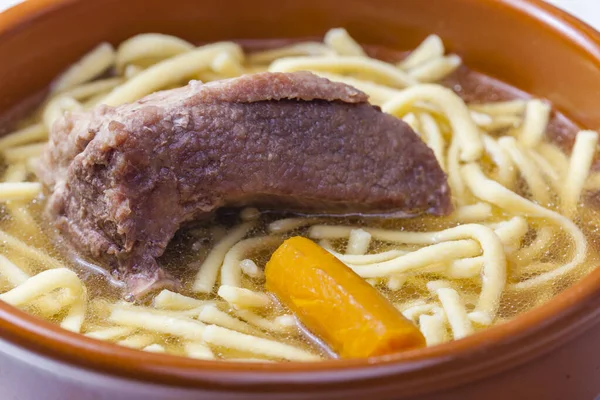 Bouillon Carne Com Cenoura Macarrão — Fotografia de Stock
