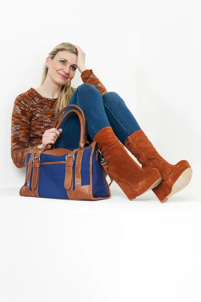 Woman wearing fashionable platform brown shoes — Stock Photo, Image