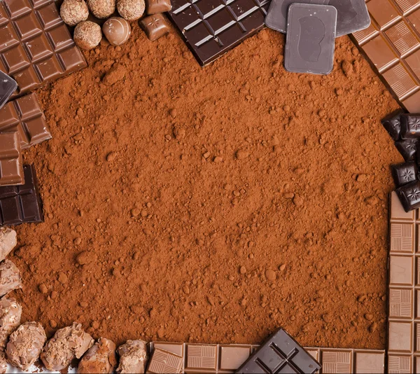 Still life of chocolate in cocoa — Stock Photo, Image