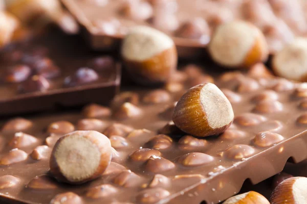 Chocolate bars with hazelnuts — Stock Photo, Image