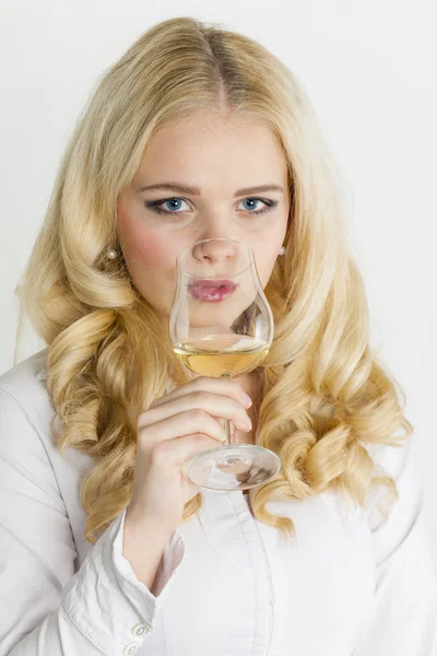 Woman drinking white wine — Stock Photo, Image