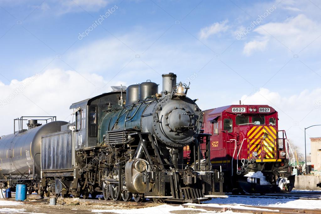 locomotives at railway station of Alamosa, Colorado, USA