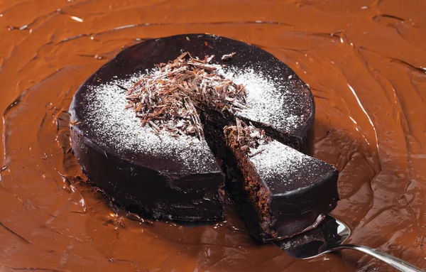 Chocolate with chocolate cake — Stock Photo, Image