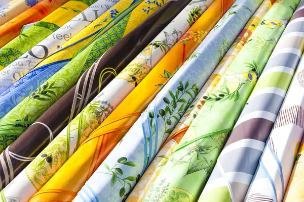 Fabrics, market in Nyons, Rhone-Alpes, France — Stock Photo, Image