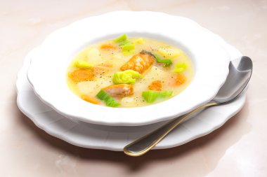 patates çorbası ile Somon